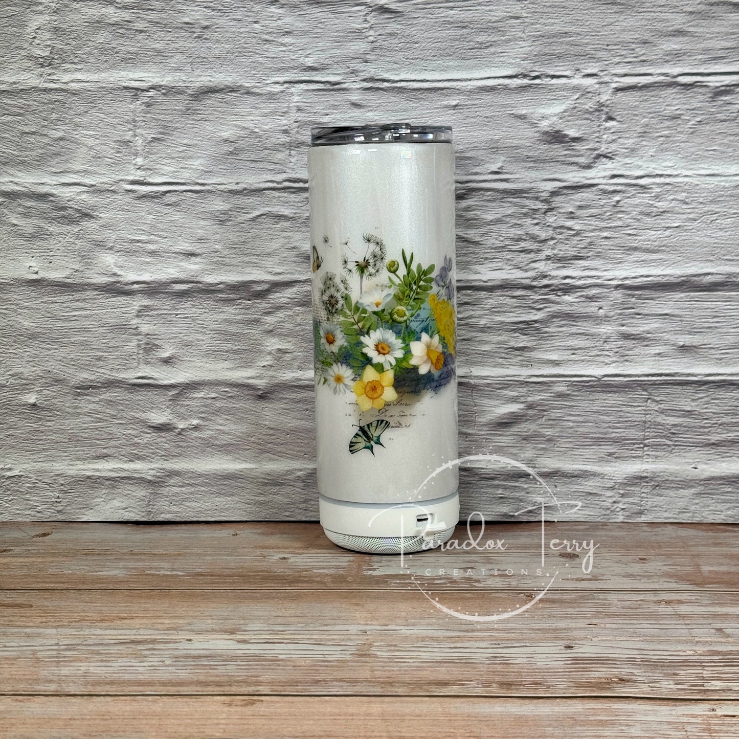 20 oz. Butterfly Flower Notes Glow-In-The-Dark Speaker Tumbler