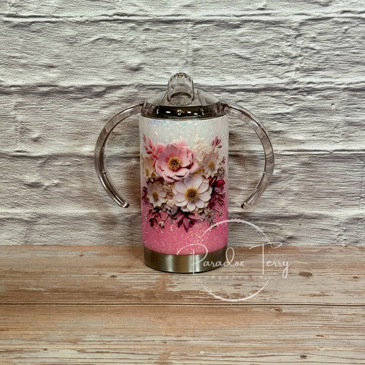 Pink 3D Wood Flower 12 oz. Sippy (Adaptive Drinking) Tumbler