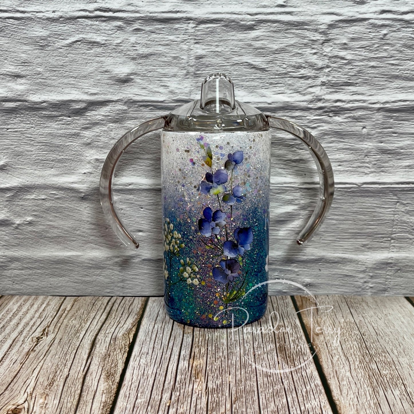 Purple Flower with Glitter Sippy (Adaptive Drinking) Tumbler